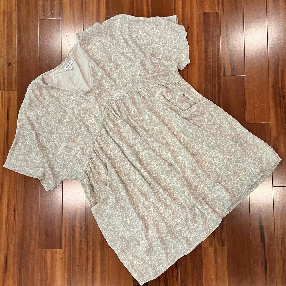 Mittoshop Tunic Dress Beige Gray Pattern Top V Neck Short Sleeve Boho Size‎ XL
